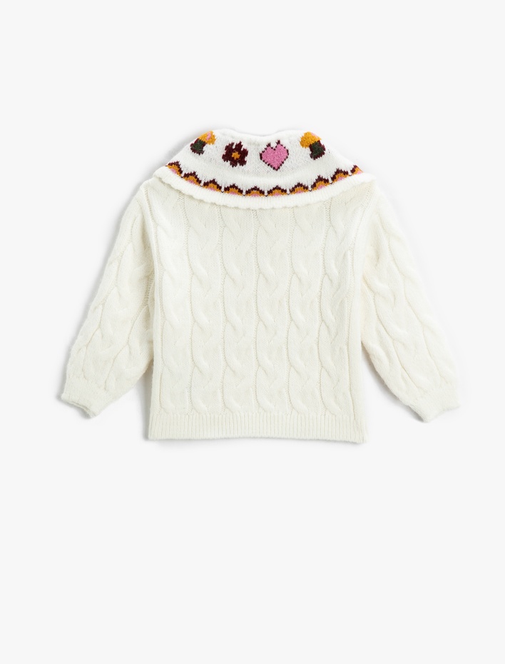 Kız Bebek Etnik Desenli Triko Kazak Geniş Bebe Yaka