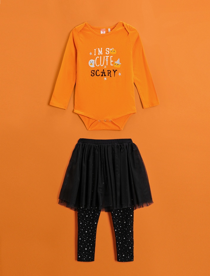 Kız Bebek 2'li Takım Bodysuit ve Etekli Tayt