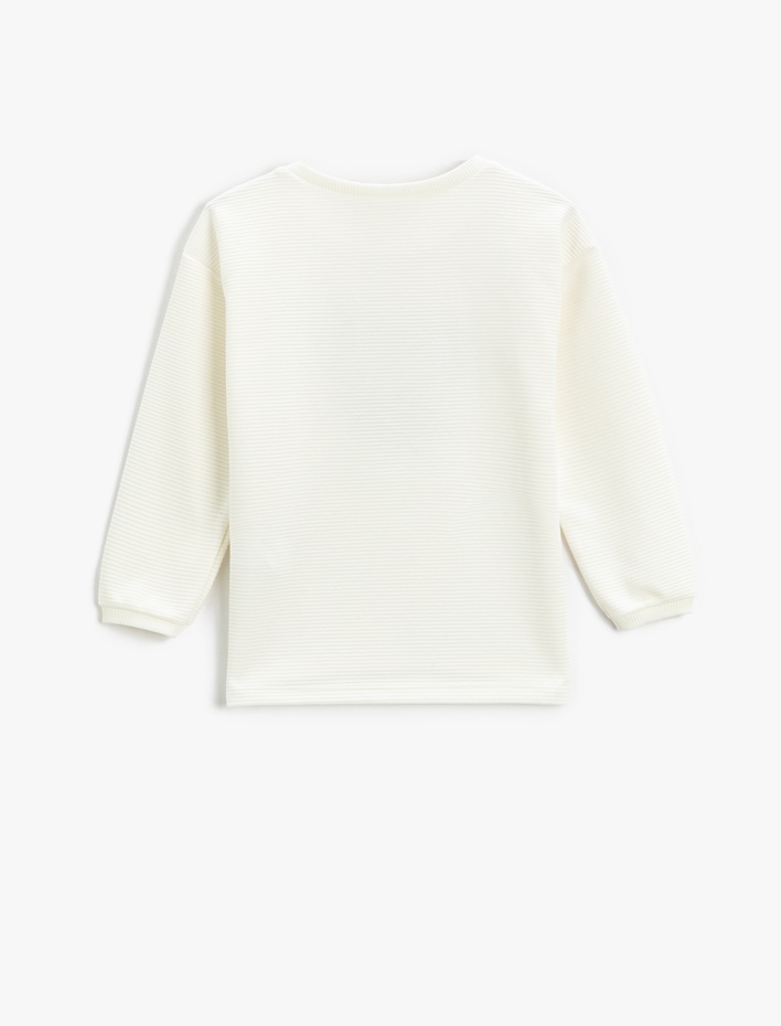 Kız Çocuk Ribbanalı Sweatshirt Parlak Kalp Baskılı Bisiklet Yaka