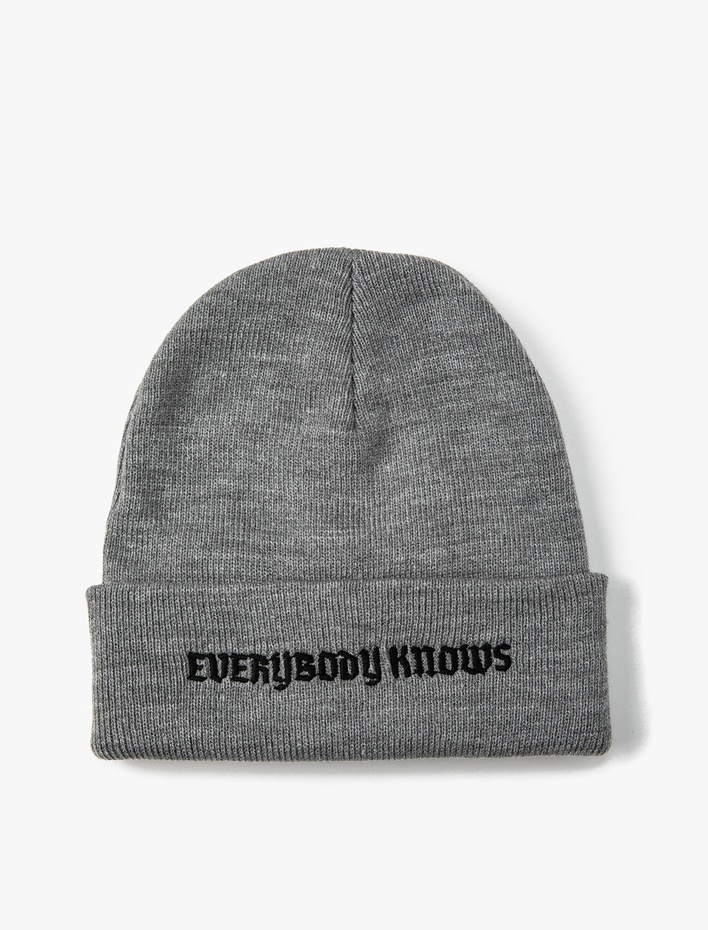 Erkek Basic Örgü Bere Slogan İşlemeli Katlama Detaylı