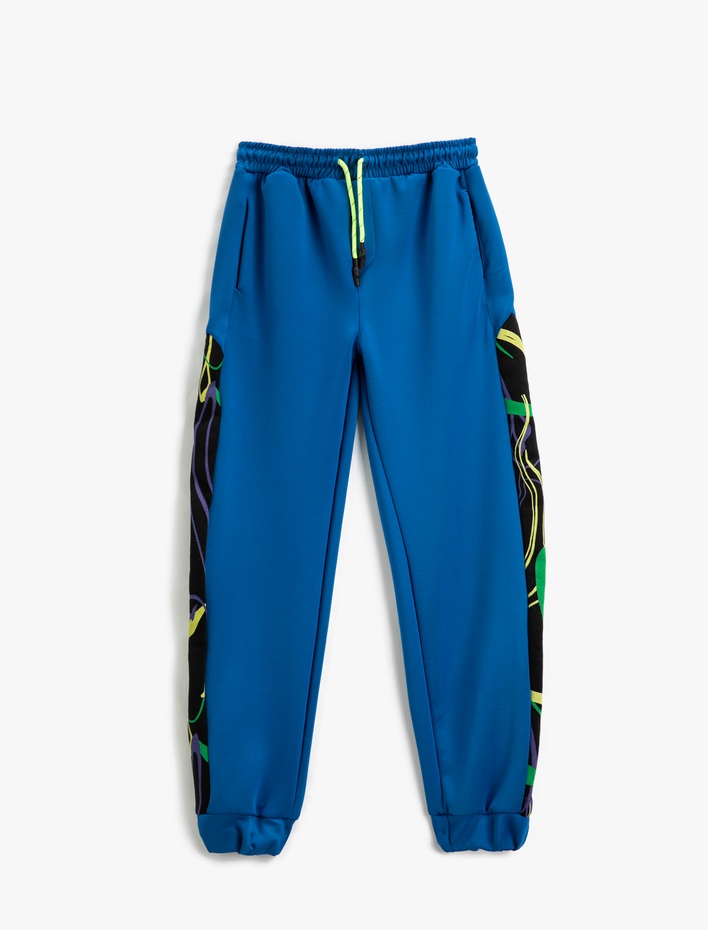 Erkek Çocuk Jogger Eşofman Altı Cepli Beli Bağlamalı Baskılı Renk Kontrastlı