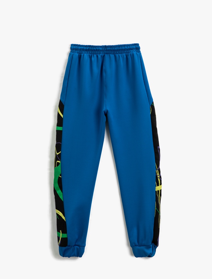 Erkek Çocuk Jogger Eşofman Altı Cepli Beli Bağlamalı Baskılı Renk Kontrastlı