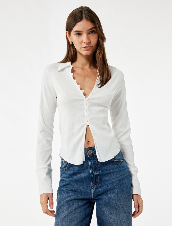  Bürümcük Kumaş Uzun Kollu Drapeli Slim Fit Gömlek