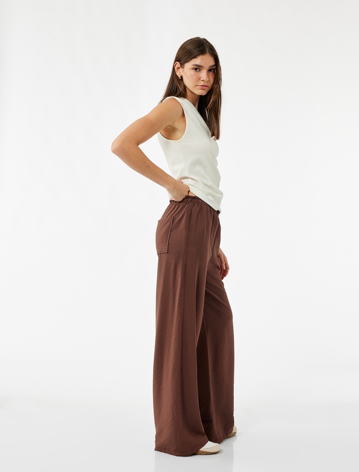  Beli Bağcıklı Rahat Kalıp Viskon Pantolon