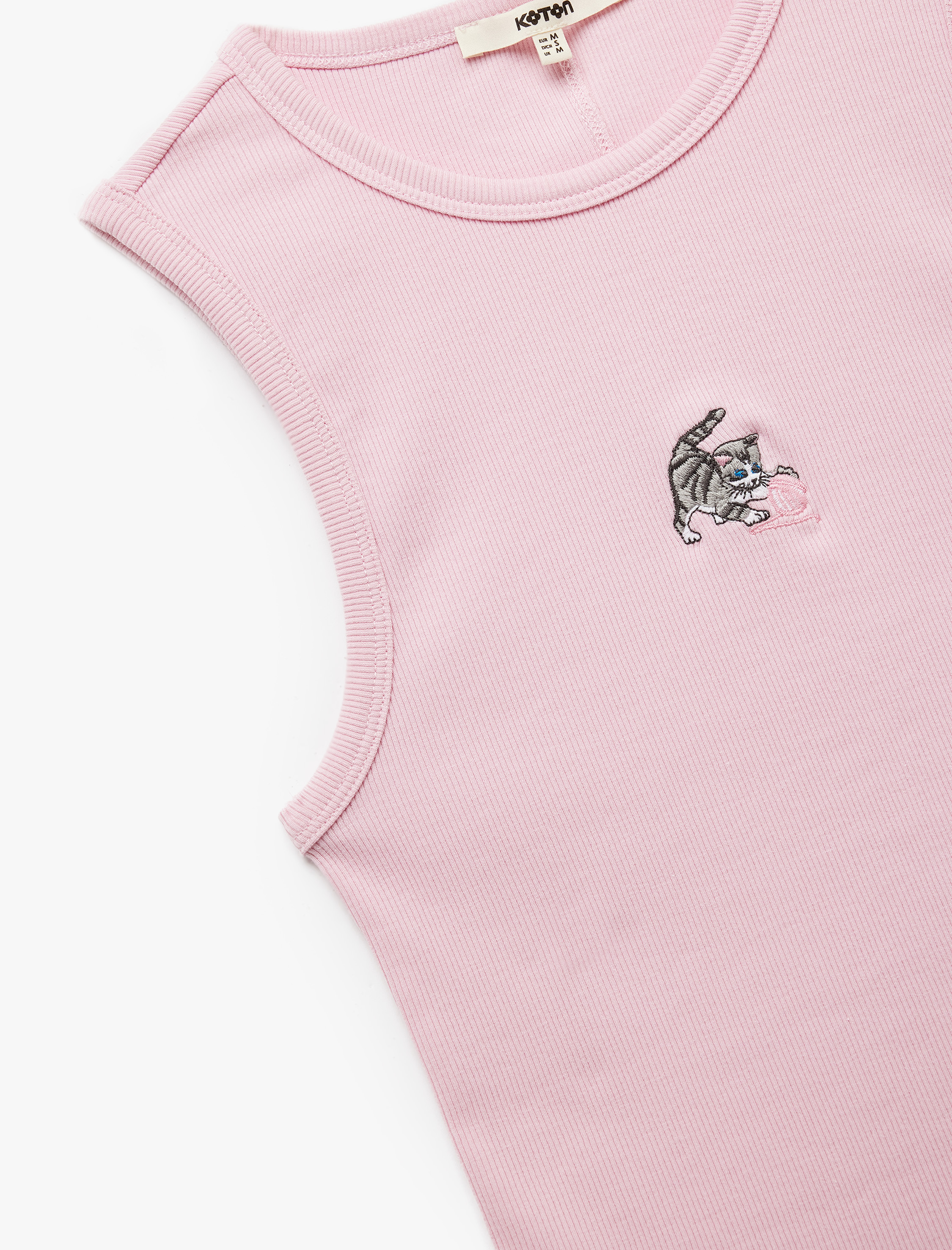   Slim Fit Pamuklu Kedi Nakış Detaylı Bisiklet Yaka Atlet