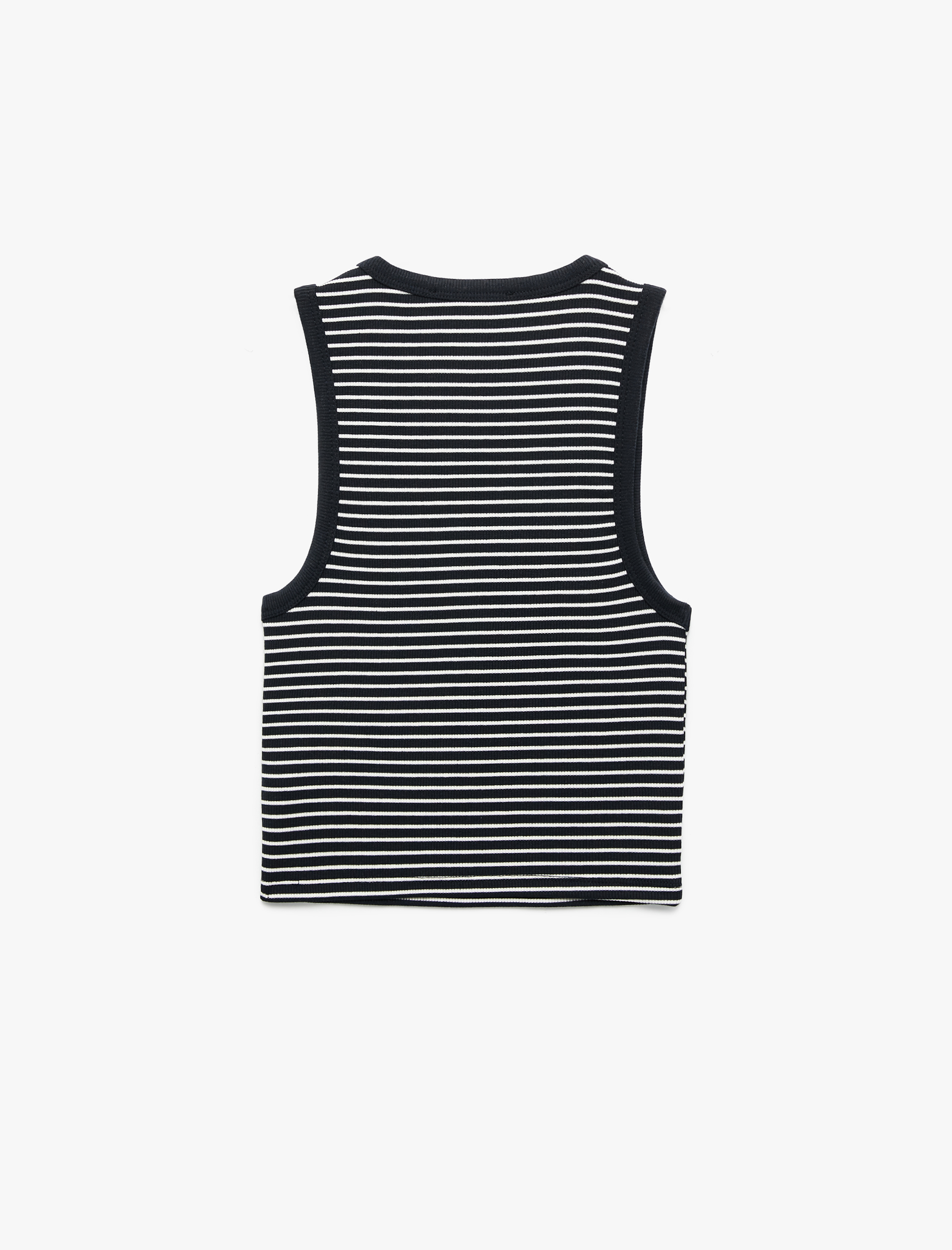   Slim Fit Bisiklet Yaka Ayıcık Nakış Detaylı Çizgili Crop Atlet