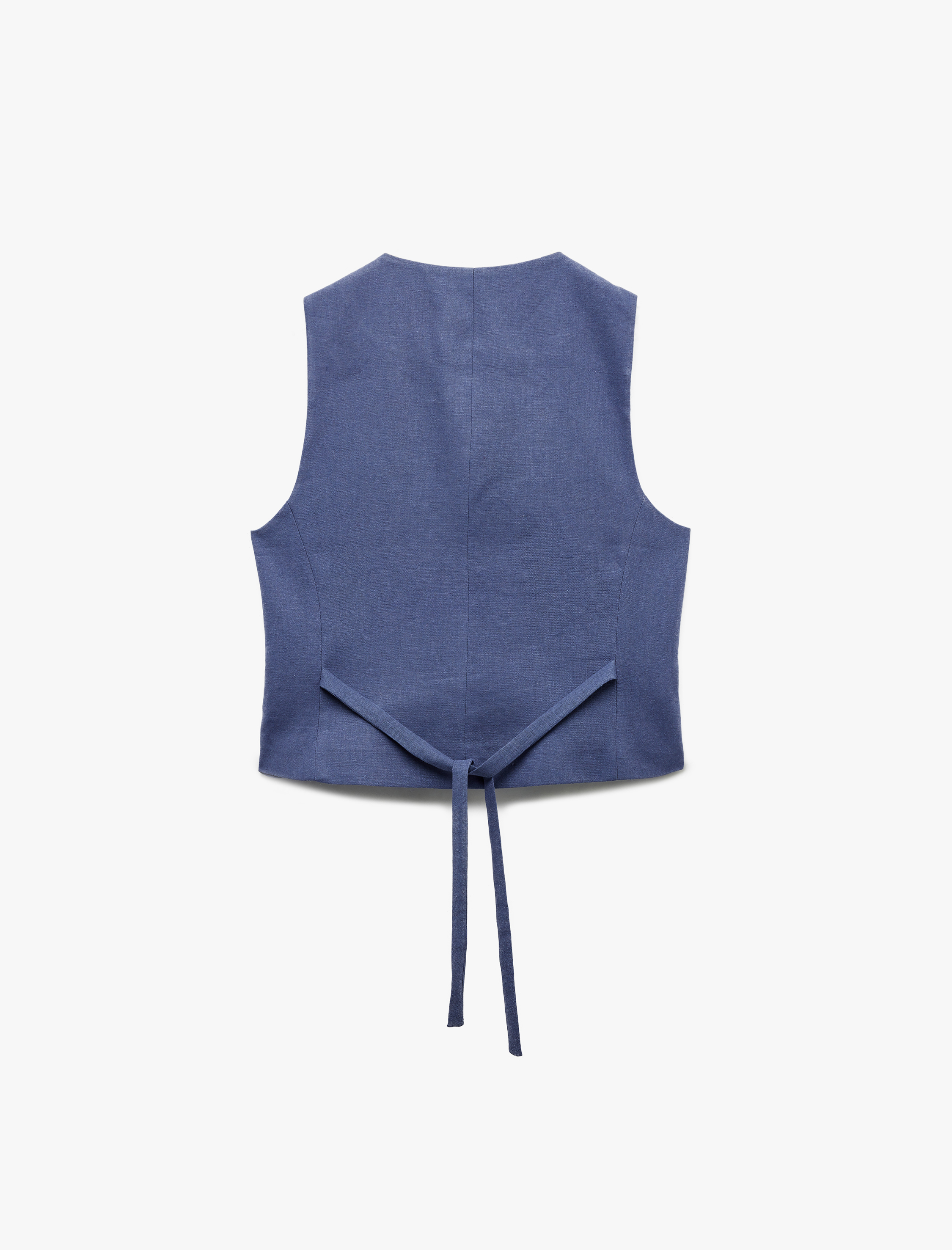   Aplike Detaylı Düğmeli Bisiklet Yaka Keten Yelek