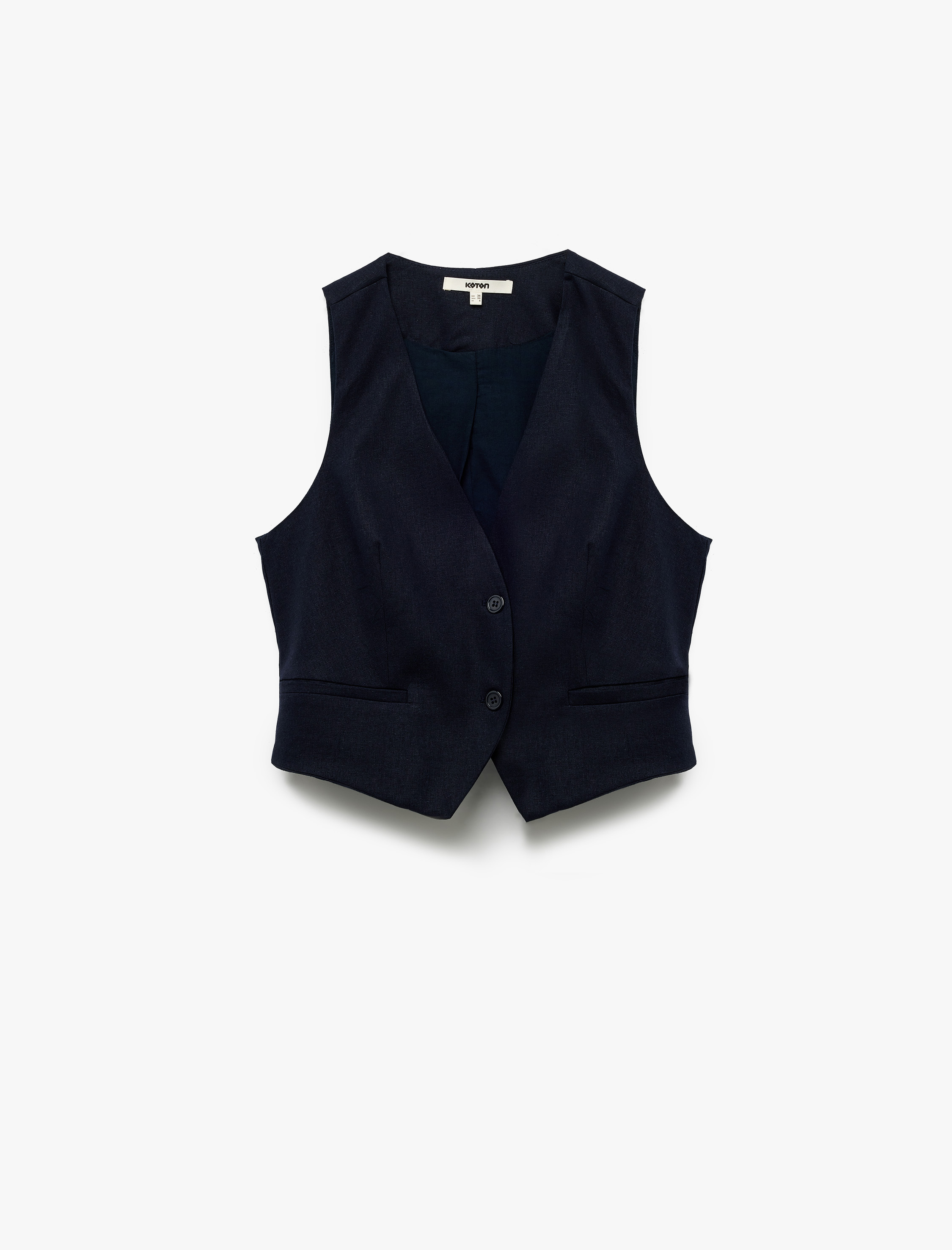   Düğmeli V Yaka Keten Yelek