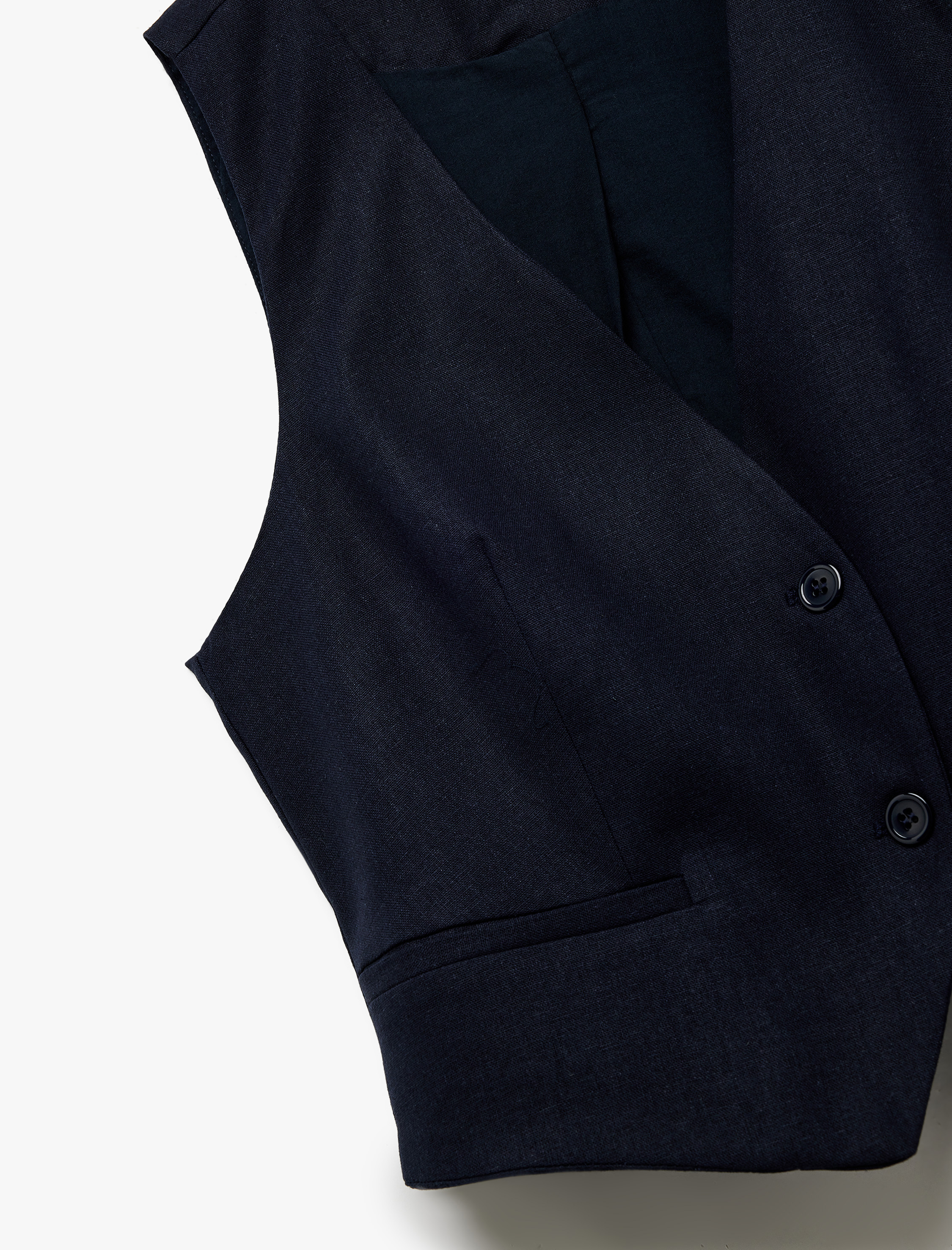   Düğmeli V Yaka Keten Yelek