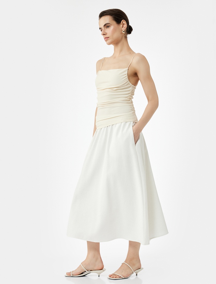  Keten Karışımlı Rahat Kalıp Midi Boy Çan Etek