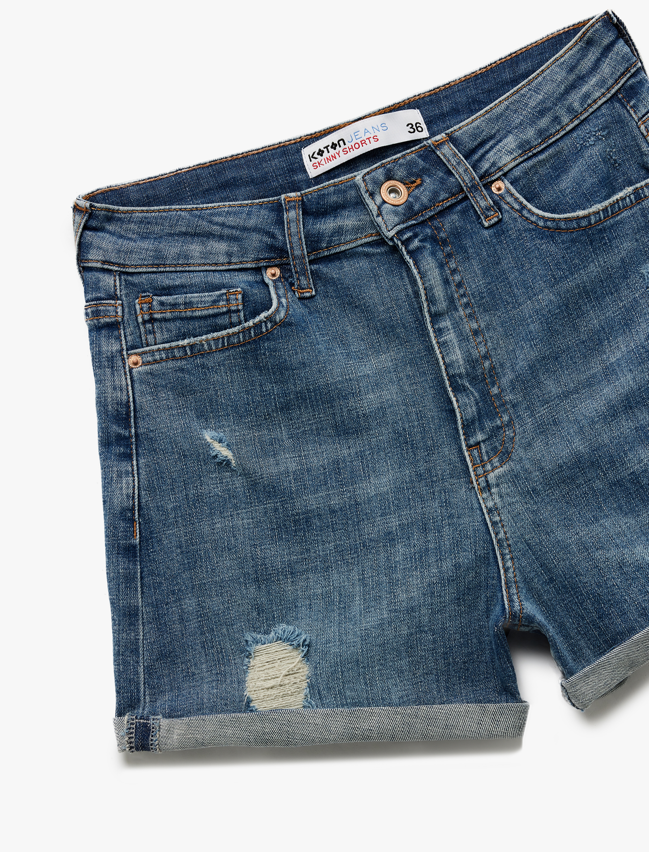   Normal Bel Cepli Pamuklu Denim Şort