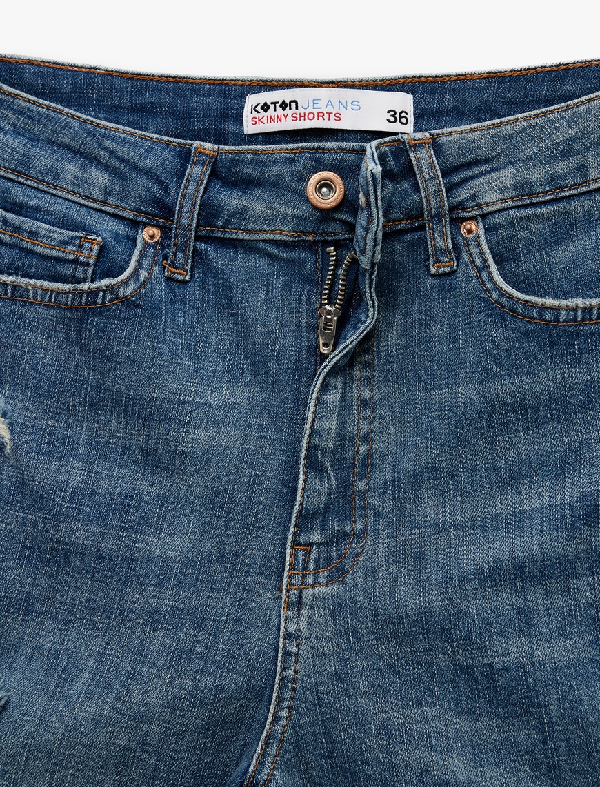   Normal Bel Cepli Pamuklu Denim Şort