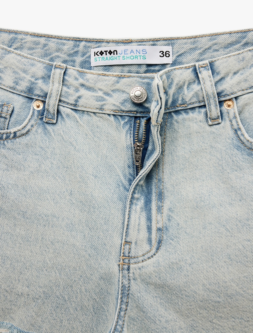   Rahat Kalıp Pamuklu Püsküllü Paça Mini Denim Şort