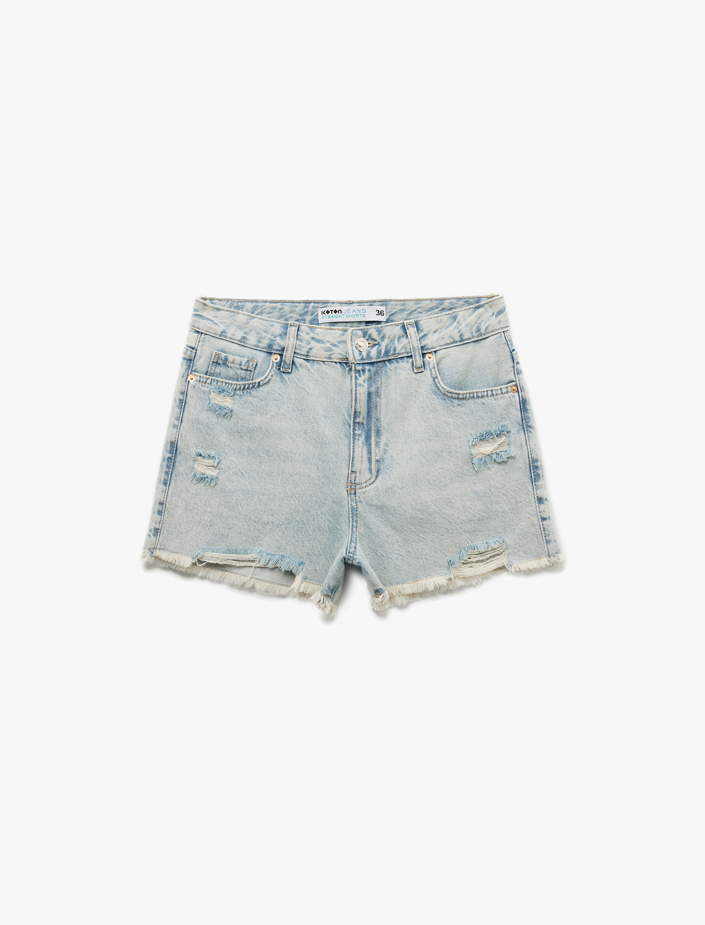   Rahat Kalıp Pamuklu Püsküllü Paça Mini Denim Şort