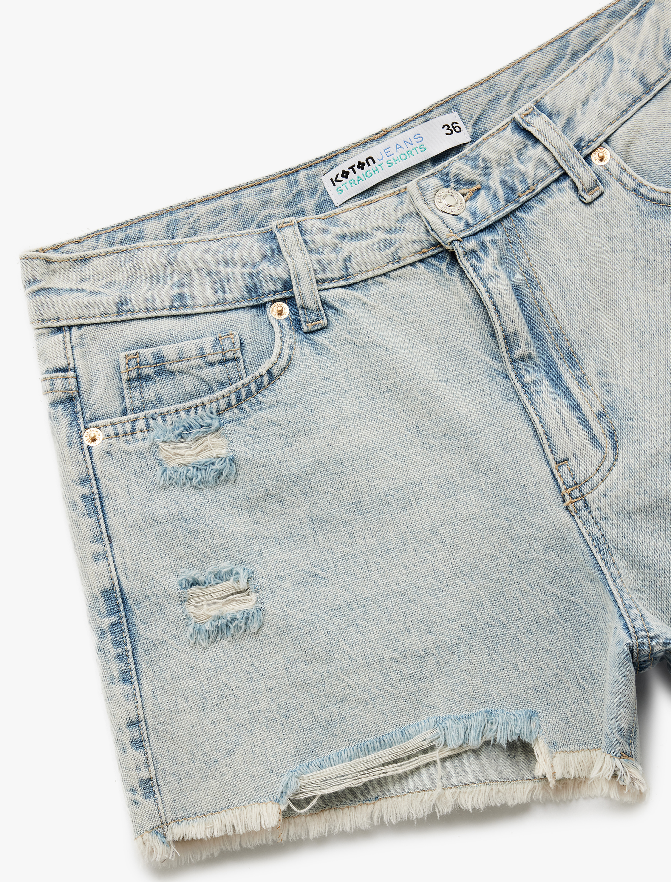   Rahat Kalıp Pamuklu Püsküllü Paça Mini Denim Şort