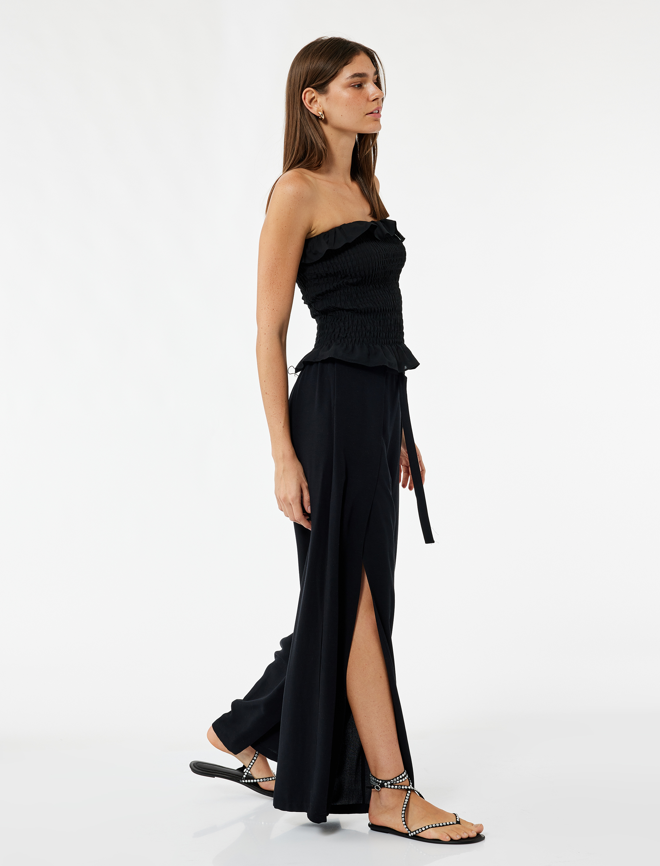   Viskon ve Keten Karışımlı Geniş Paça Pantolon