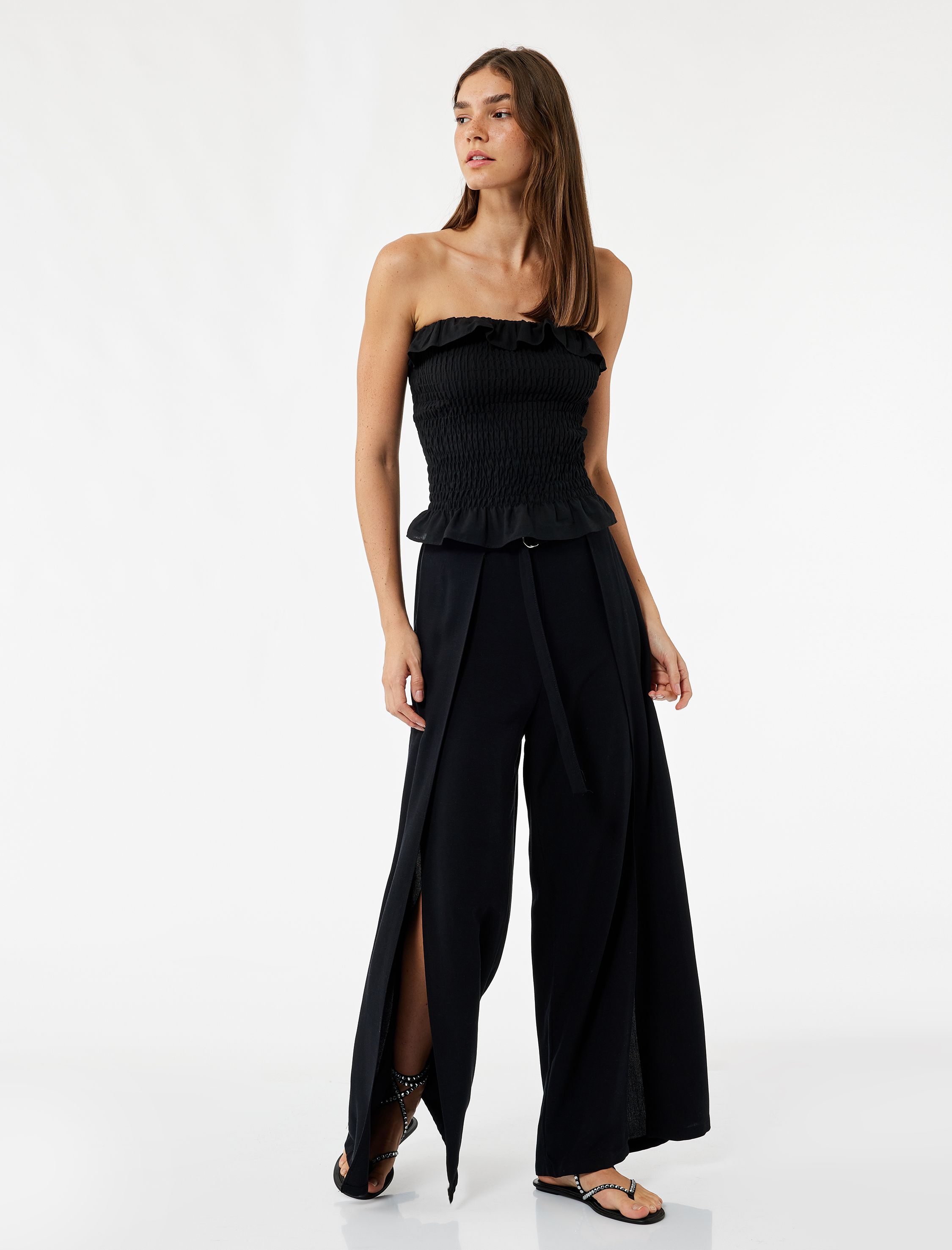   Viskon ve Keten Karışımlı Geniş Paça Pantolon