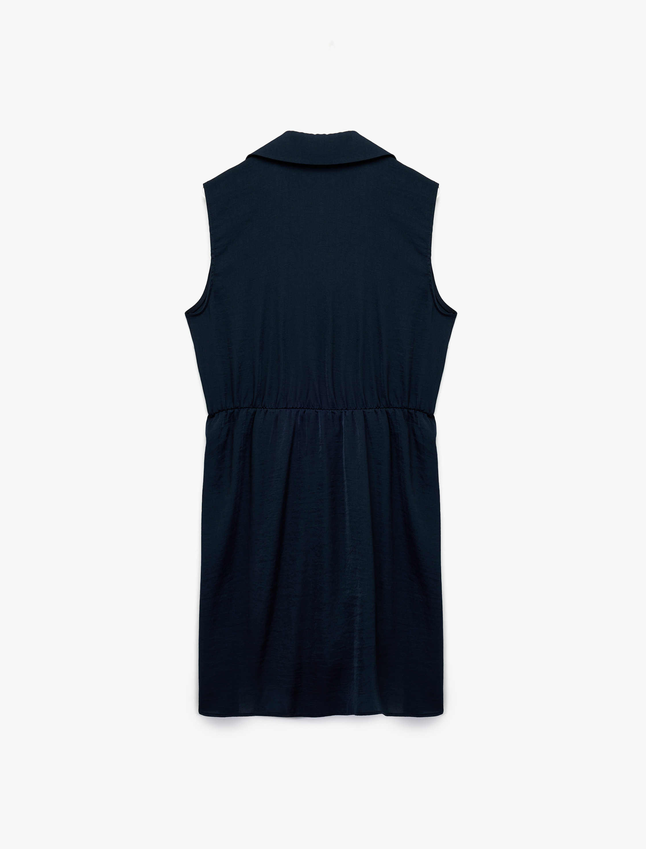   Aerobin Kumaş Gömlek Yaka Kolsuz Mini Kruvaze Saten Elbise