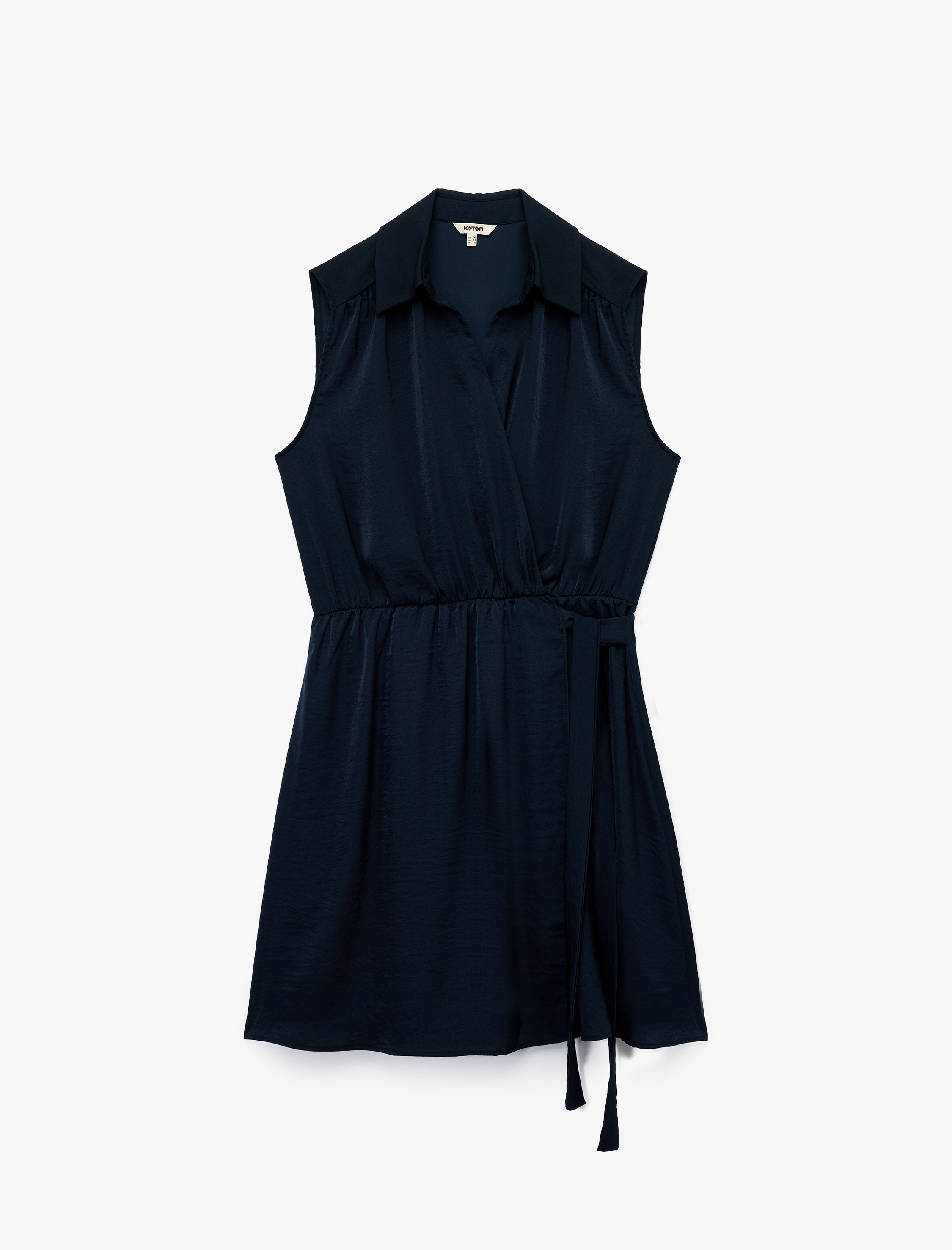   Aerobin Kumaş Gömlek Yaka Kolsuz Mini Kruvaze Saten Elbise