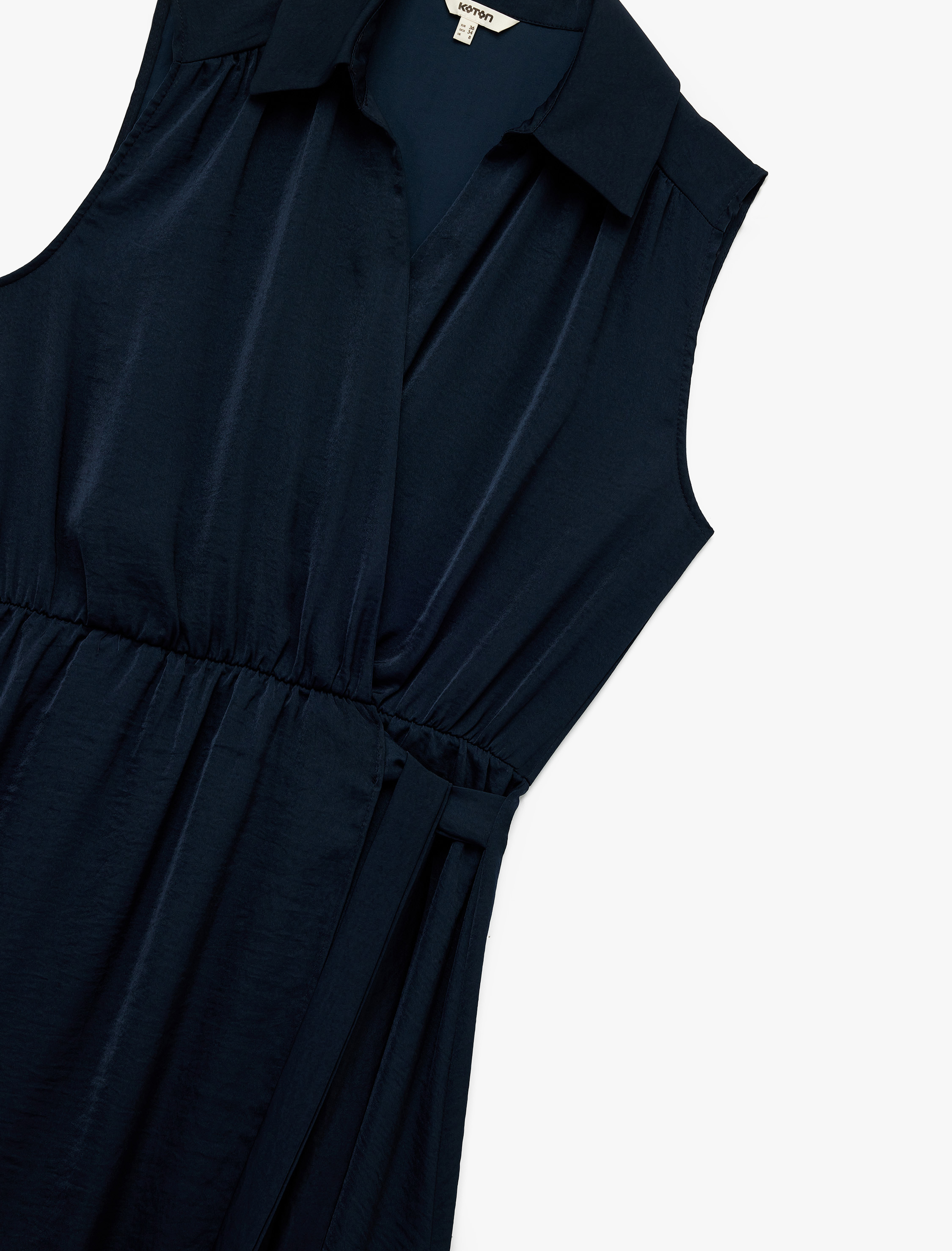   Aerobin Kumaş Gömlek Yaka Kolsuz Mini Kruvaze Saten Elbise