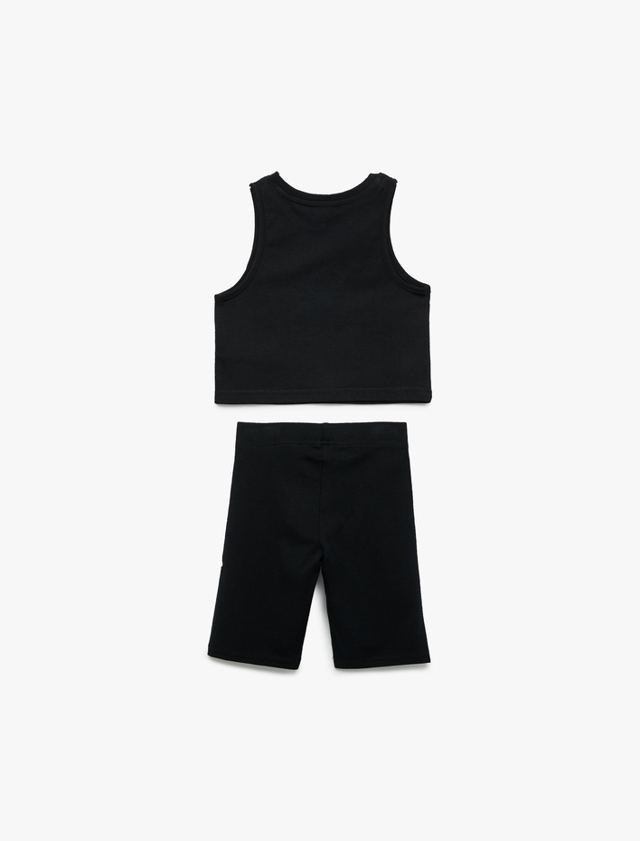 Kız Çocuk Pamuklu 2'li Baskılı Atlet ve Tayt Seti