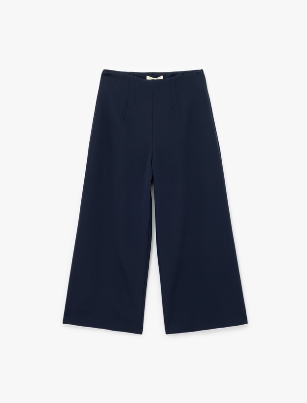 Normal Bel Bilek Boy Culotte Fit Geniş Paça Kumaş Pantolon_0