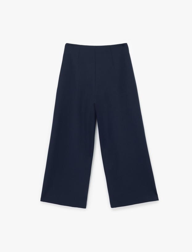Normal Bel Bilek Boy Culotte Fit Geniş Paça Kumaş Pantolon_1