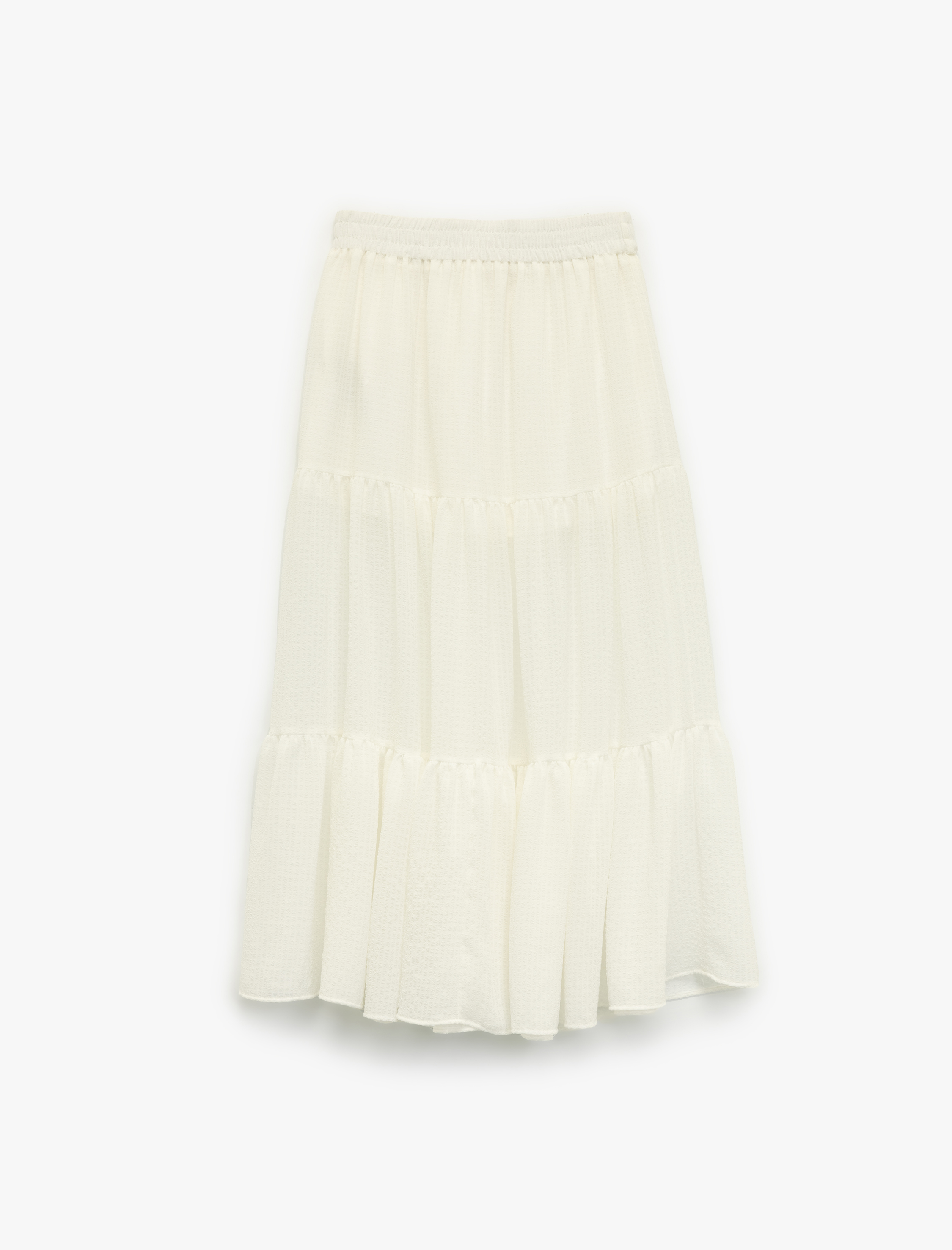   Beli Lastikli Astarlı Katlı Midi Kloş Etek