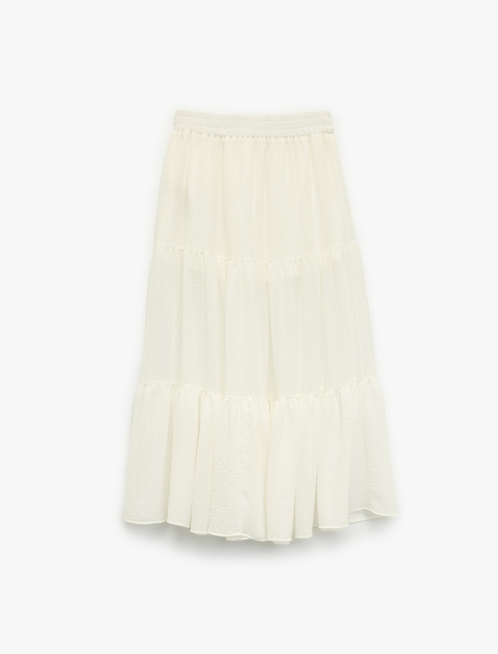  Beli Lastikli Astarlı Katlı Midi Kloş Etek