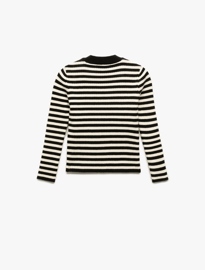 Kız Çocuk Uzun Kollu Bisiklet Yaka Çizgili Triko Kazak