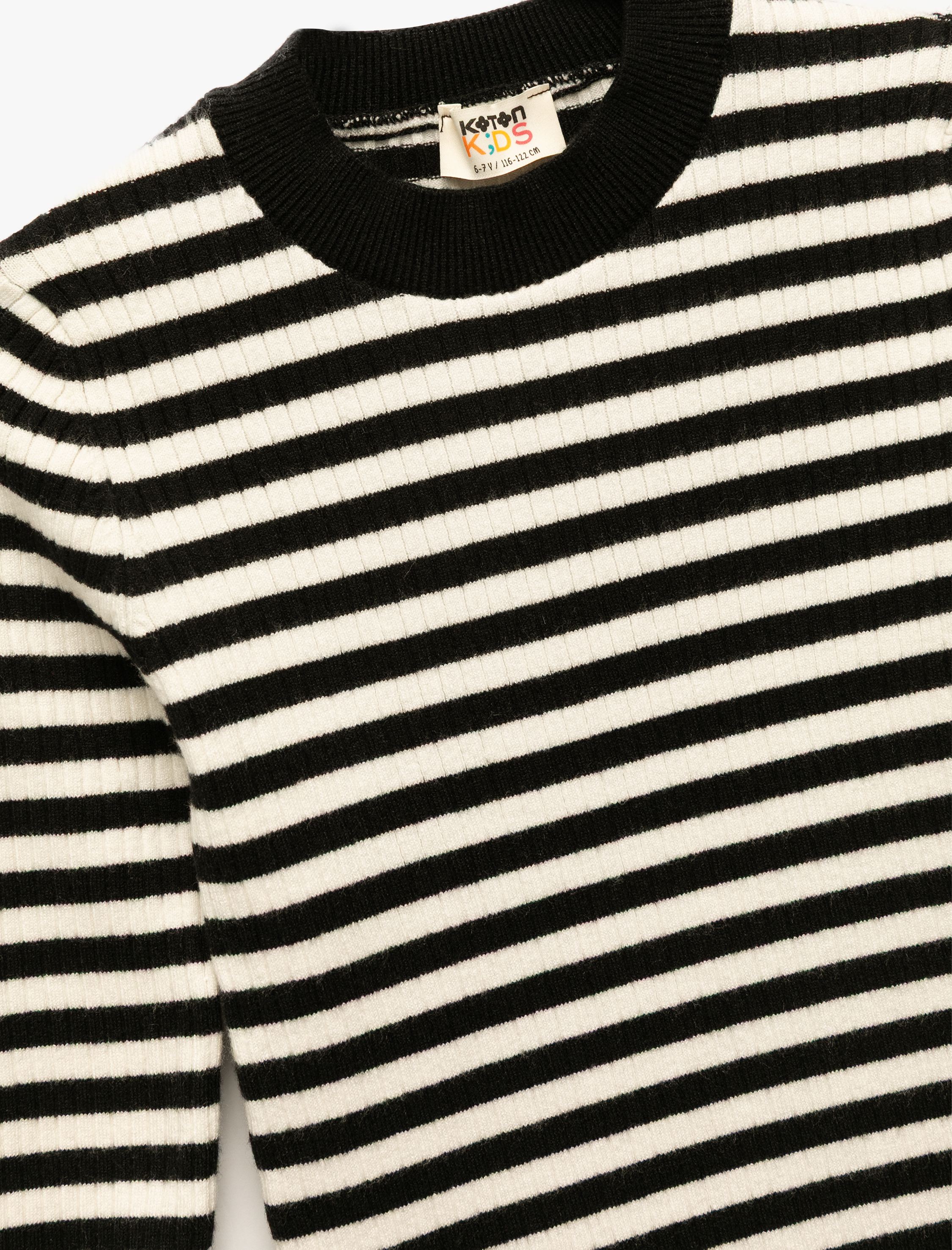  Kız Çocuk Uzun Kollu Bisiklet Yaka Çizgili Triko Kazak