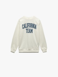 Uzun Kollu Bisiklet Yaka Pamuklu Şardonlu Baskılı Sweatshirt