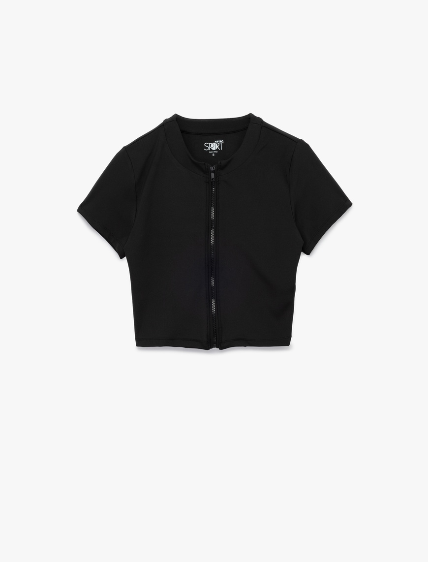   Slim Fit Kısa Kollu Fermuarlı Spor Tişört