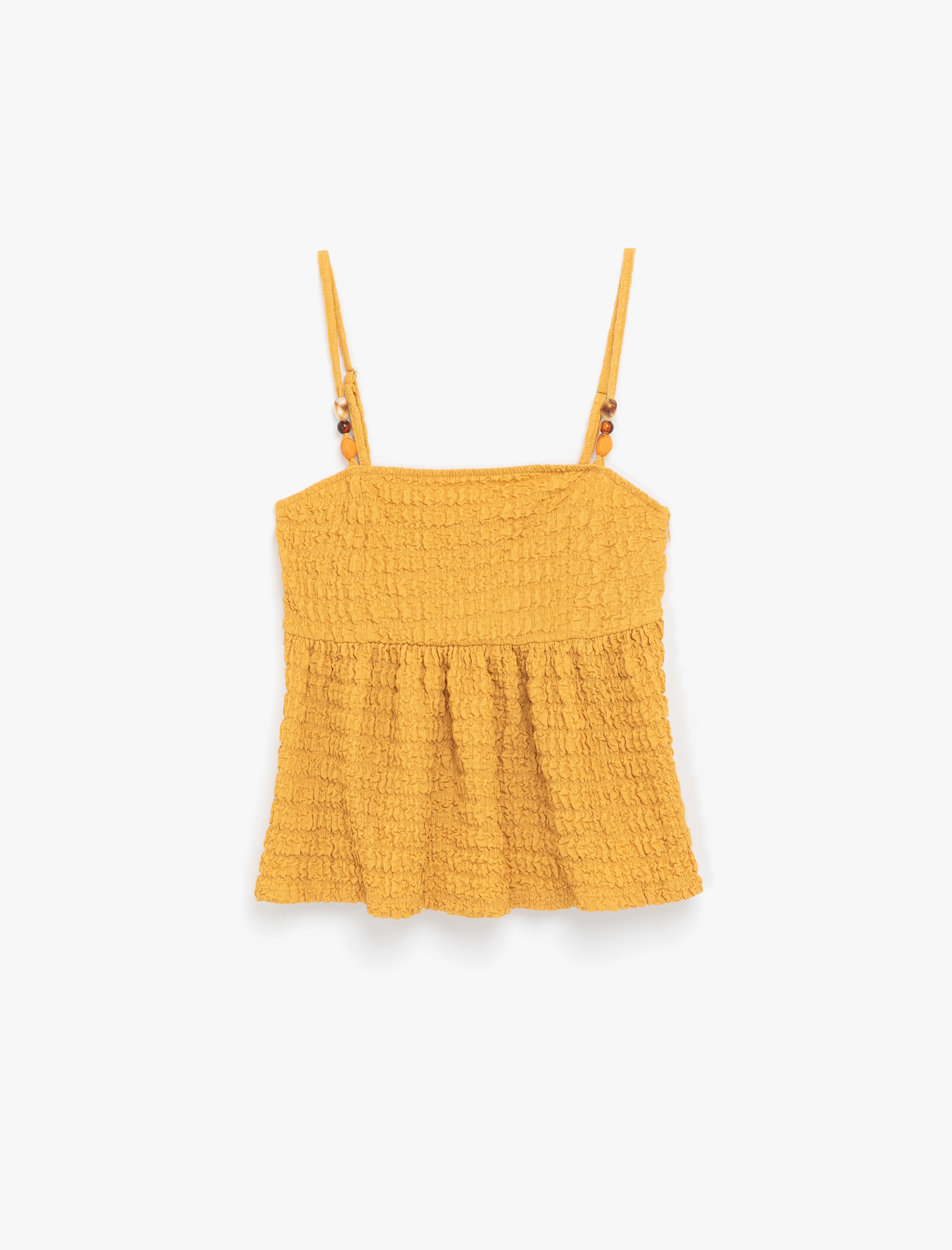   Bürümcük Kumaş Boncuk Detaylı Slim Fit İnce Askılı Bluz