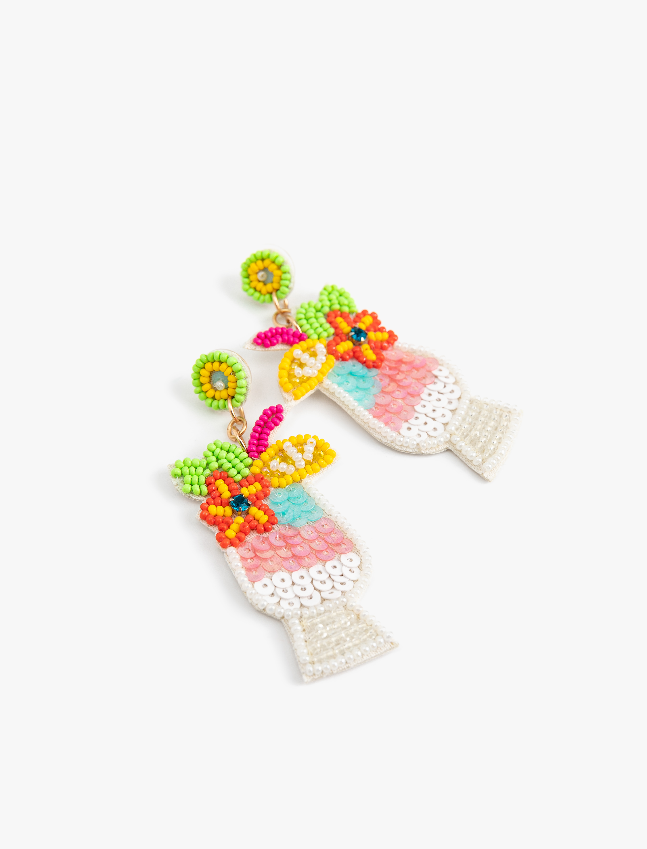  Kadın Çok Renkli Sallantılı Boncuklu İçecek Küpe - Koton X Sibil Çetinkaya