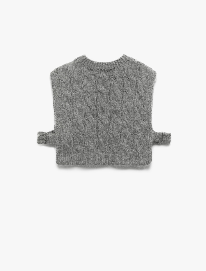 Kız Çocuk Bisiklet Yaka Kolsuz Bağlama Detaylı Crop Triko Süveter