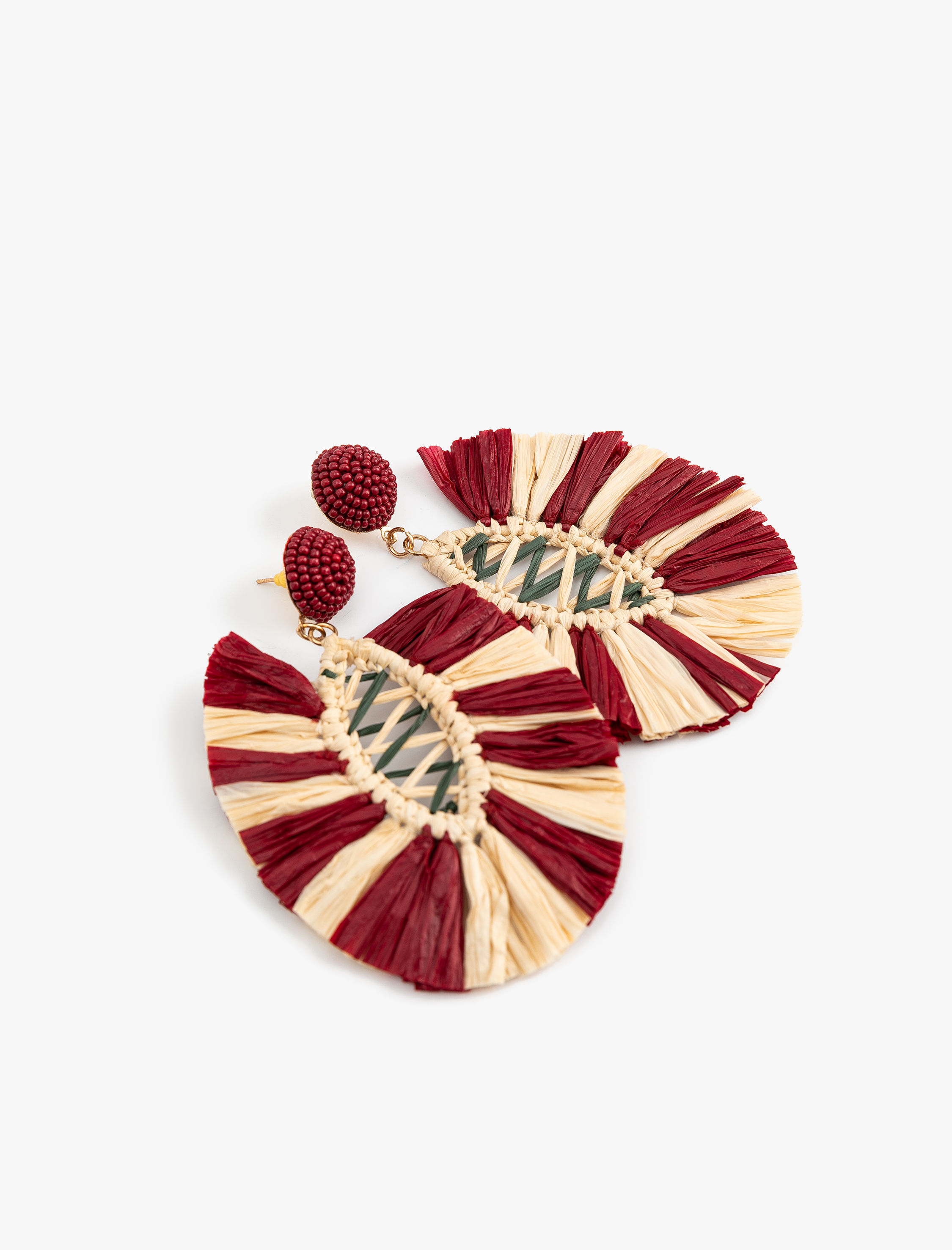  Kadın Boncuk Detaylı Büyük Boy Hasır Küpe - Koton X Melis Ağazat