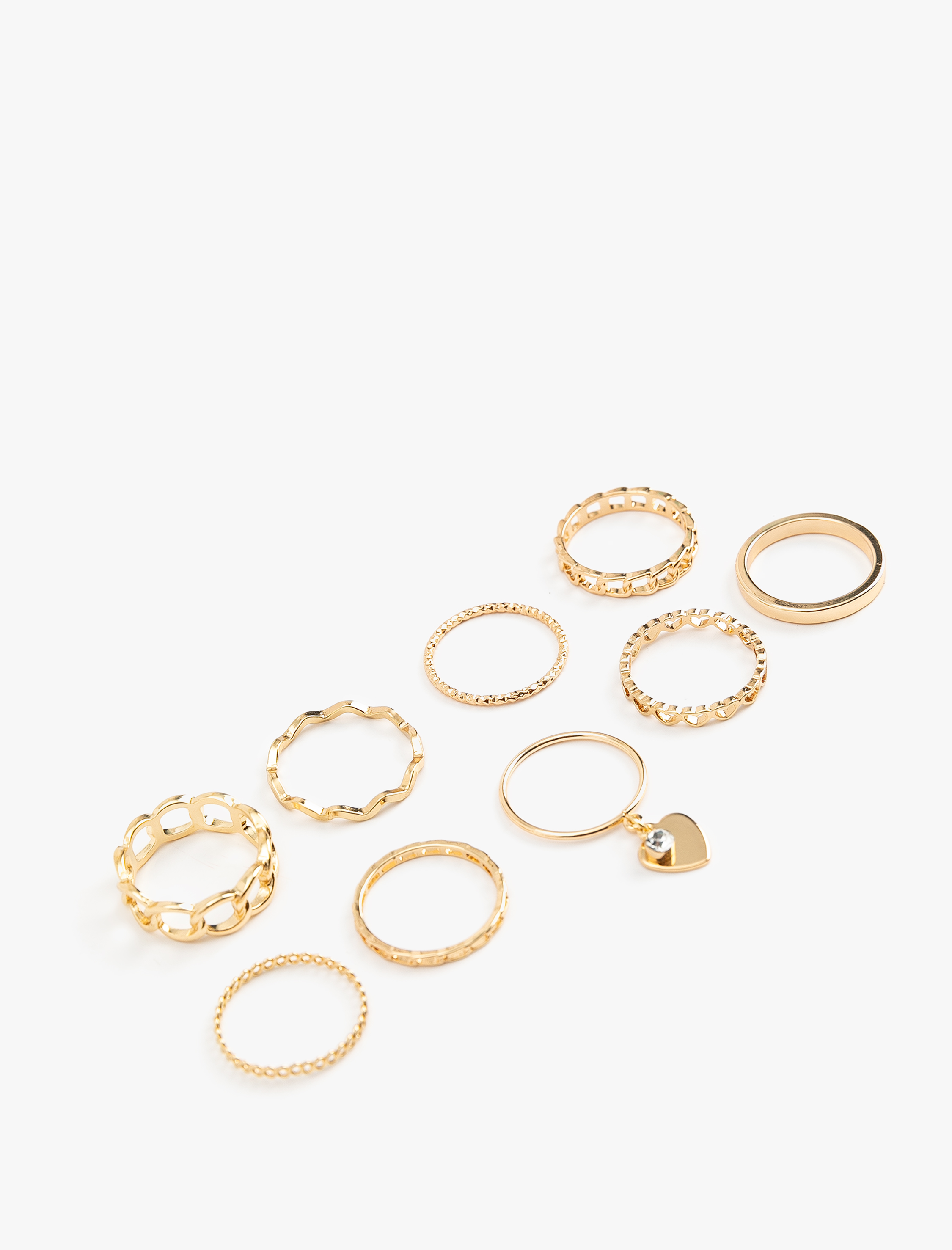  Kadın Kalp Charm Detaylı Burgu 9'lu Yüzük Seti