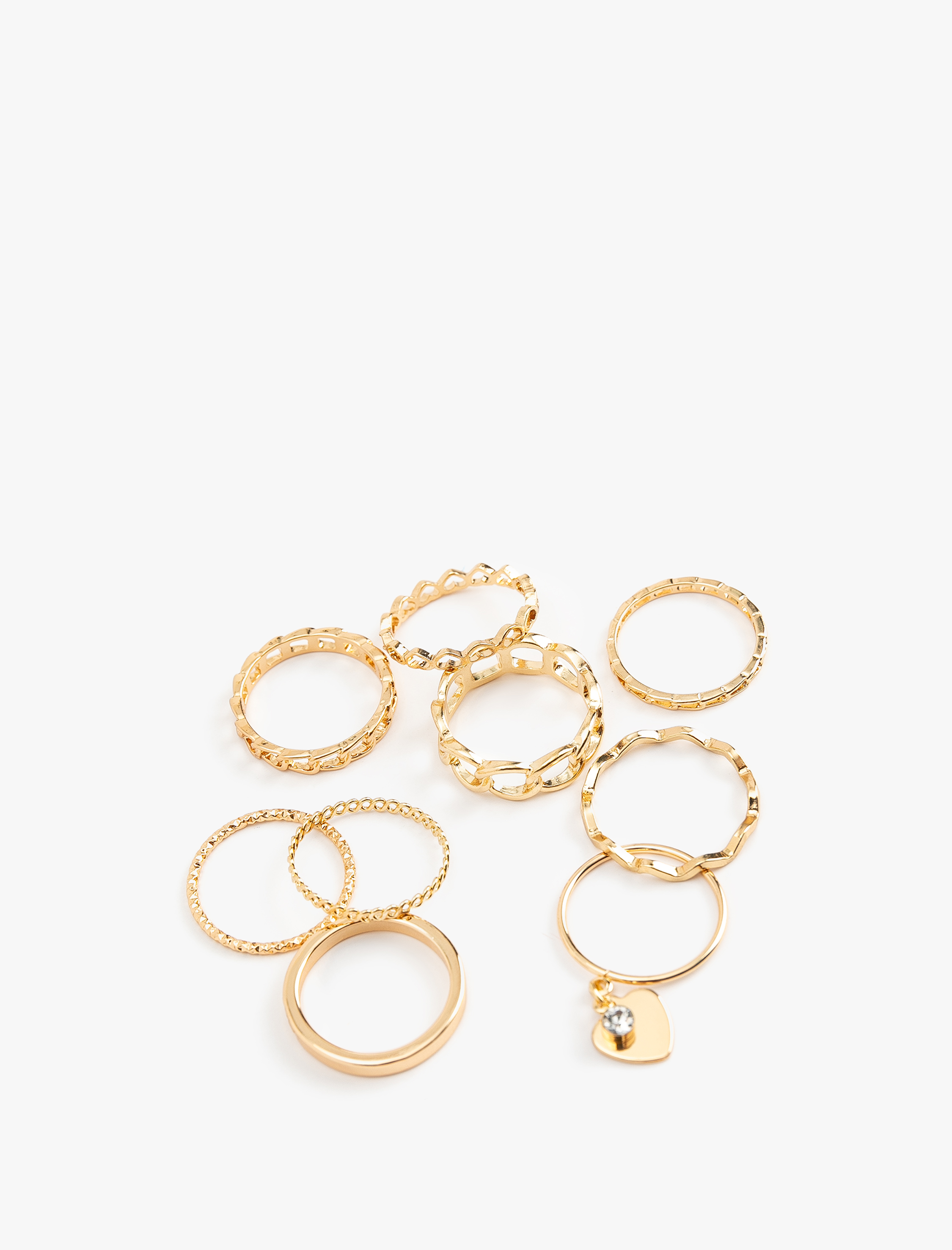  Kadın Kalp Charm Detaylı Burgu 9'lu Yüzük Seti