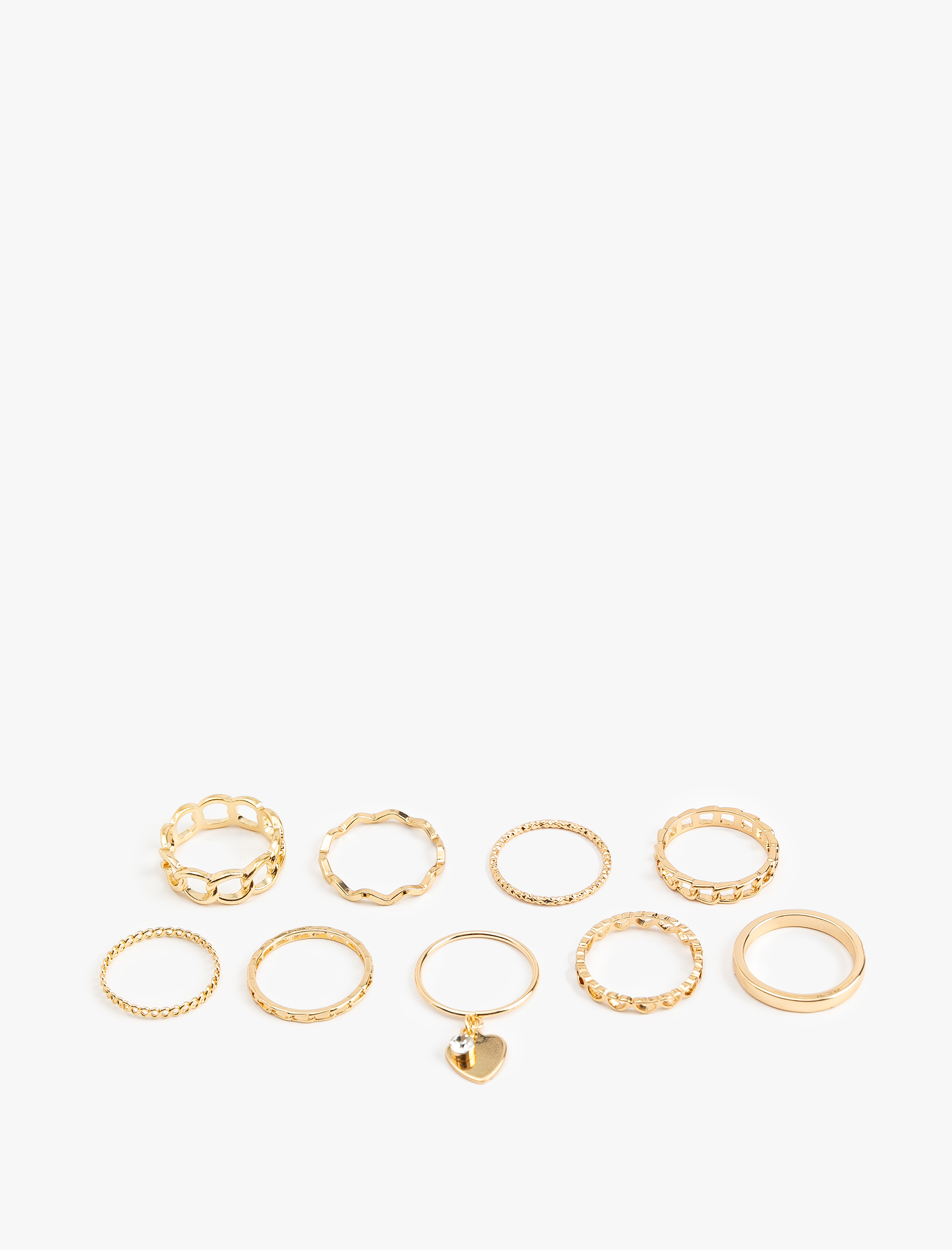  Kadın Kalp Charm Detaylı Burgu 9'lu Yüzük Seti