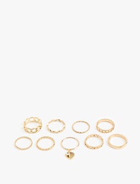 Kalp Charm Detaylı Burgu 9'lu Yüzük Seti