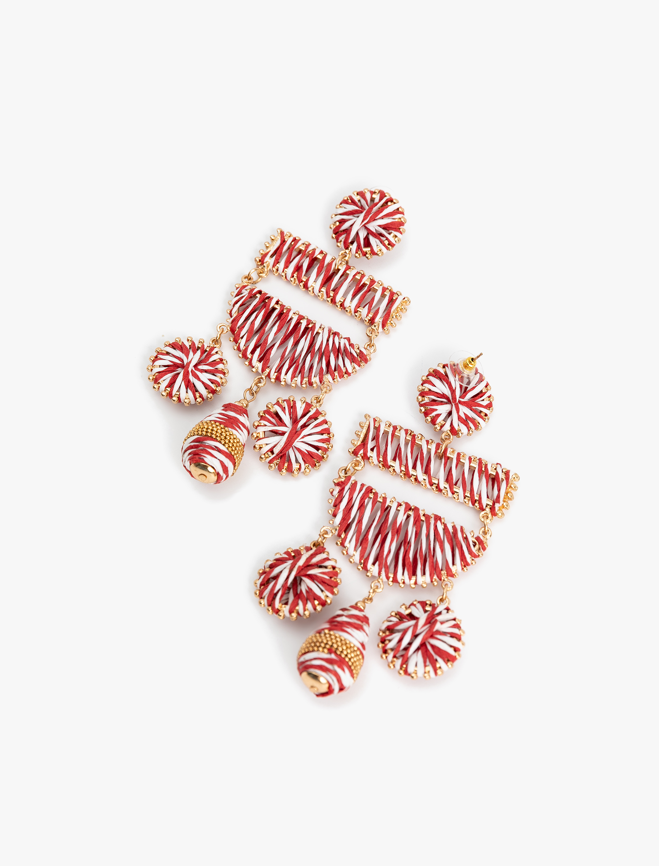  Kadın Büyük Boy Çok Renkli Geometrik Hasır Küpe - Koton X Melis Ağazat