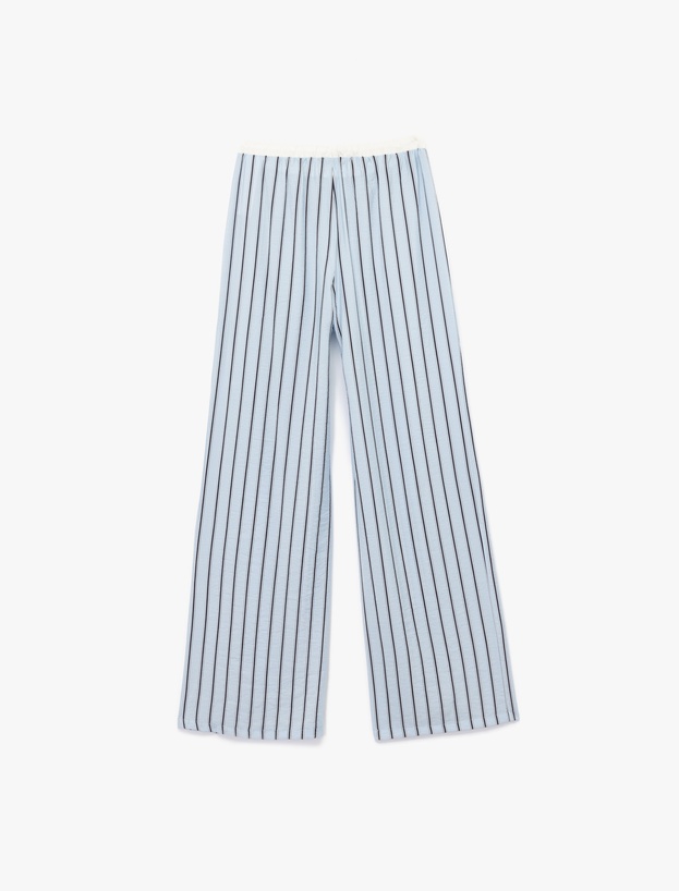 Viskon Kumaş Rahat Kalıp Lastik Detaylı Çizgili Pijama Altı_1