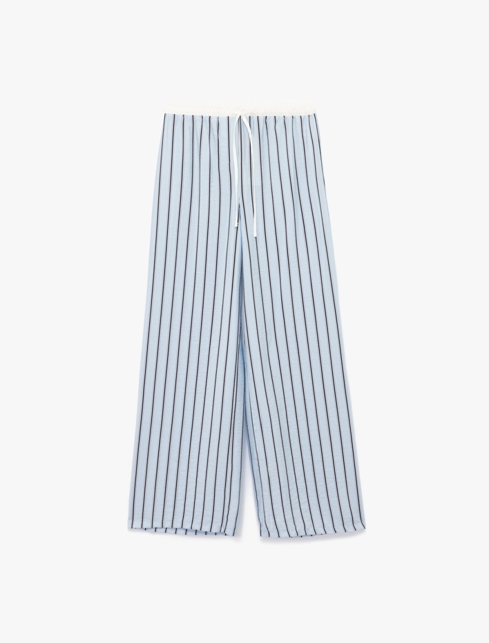 Viskon Kumaş Rahat Kalıp Lastik Detaylı Çizgili Pijama Altı