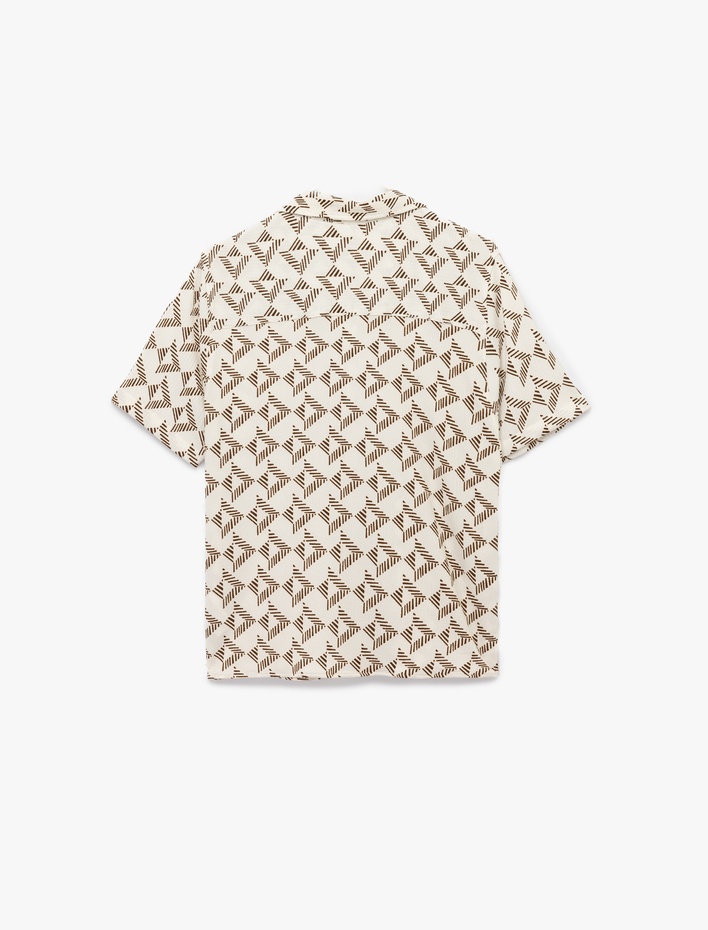  Regular Fit Kısa Kollu Apaş Yaka Etnik Desenli Gömlek
