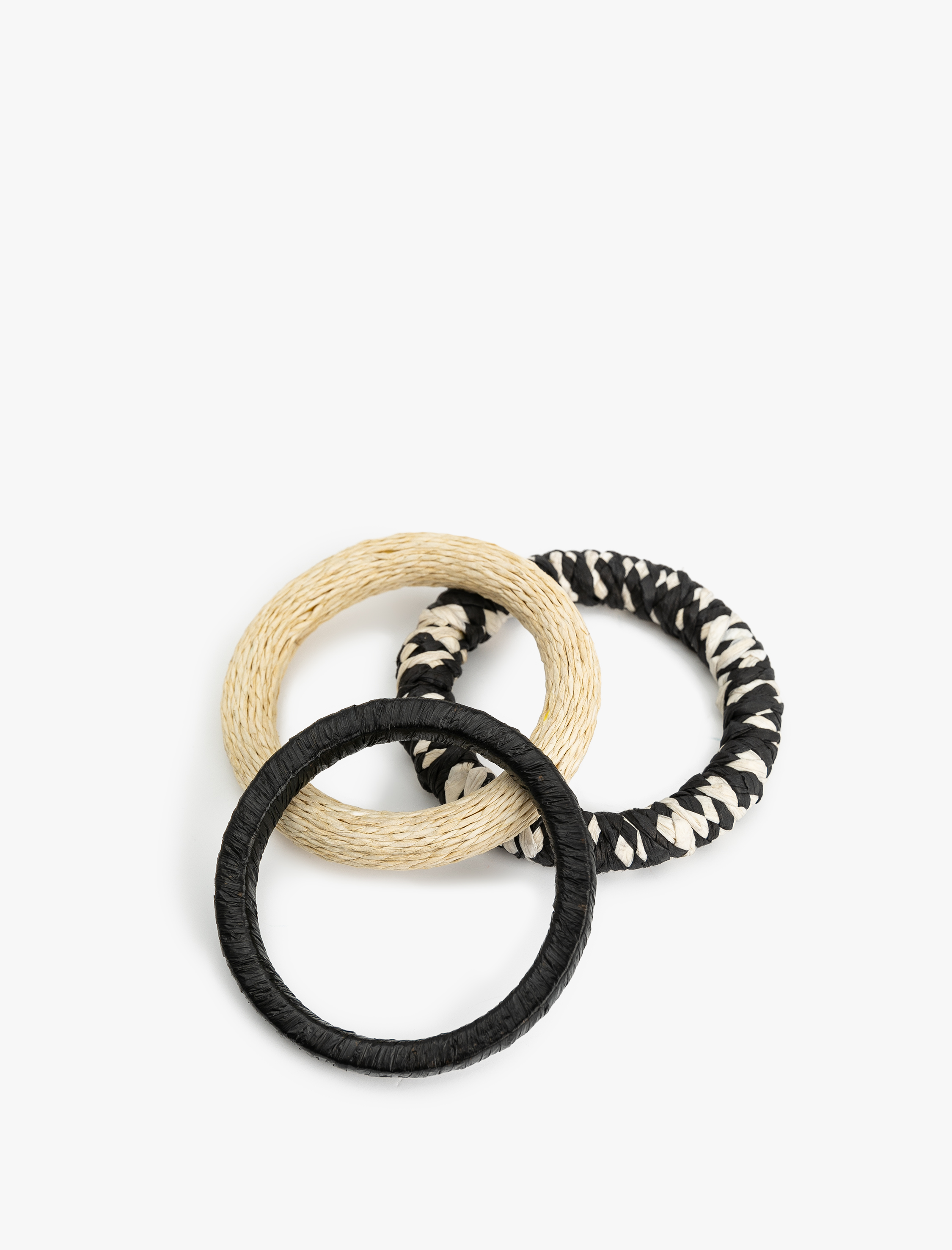  Kadın Ahşap ve Hasır 3'lü Bilezik Seti - Koton X Melis Ağazat