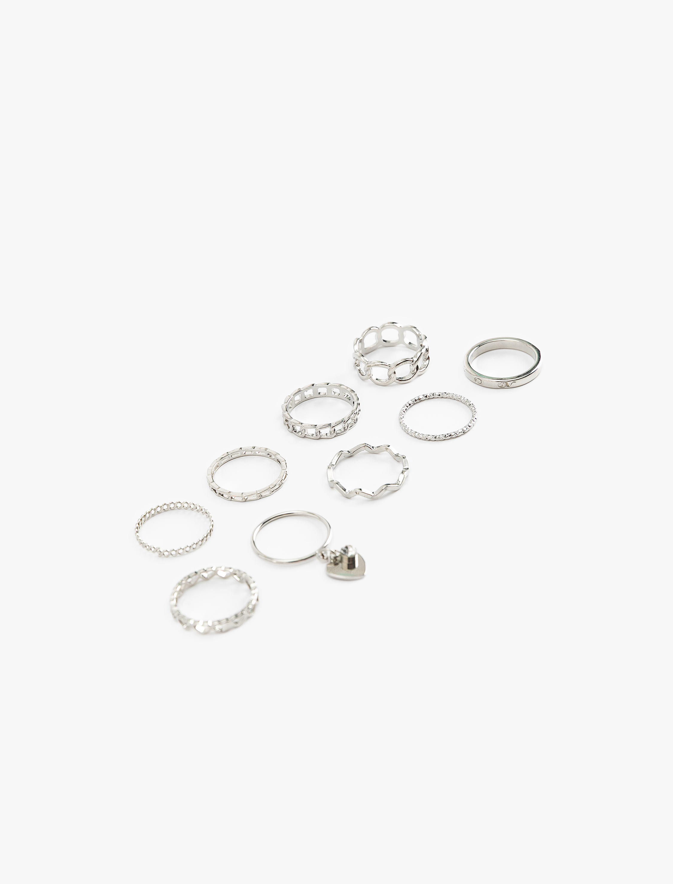  Kadın Kalp Charm Detaylı Burgu 9'lu Yüzük Seti