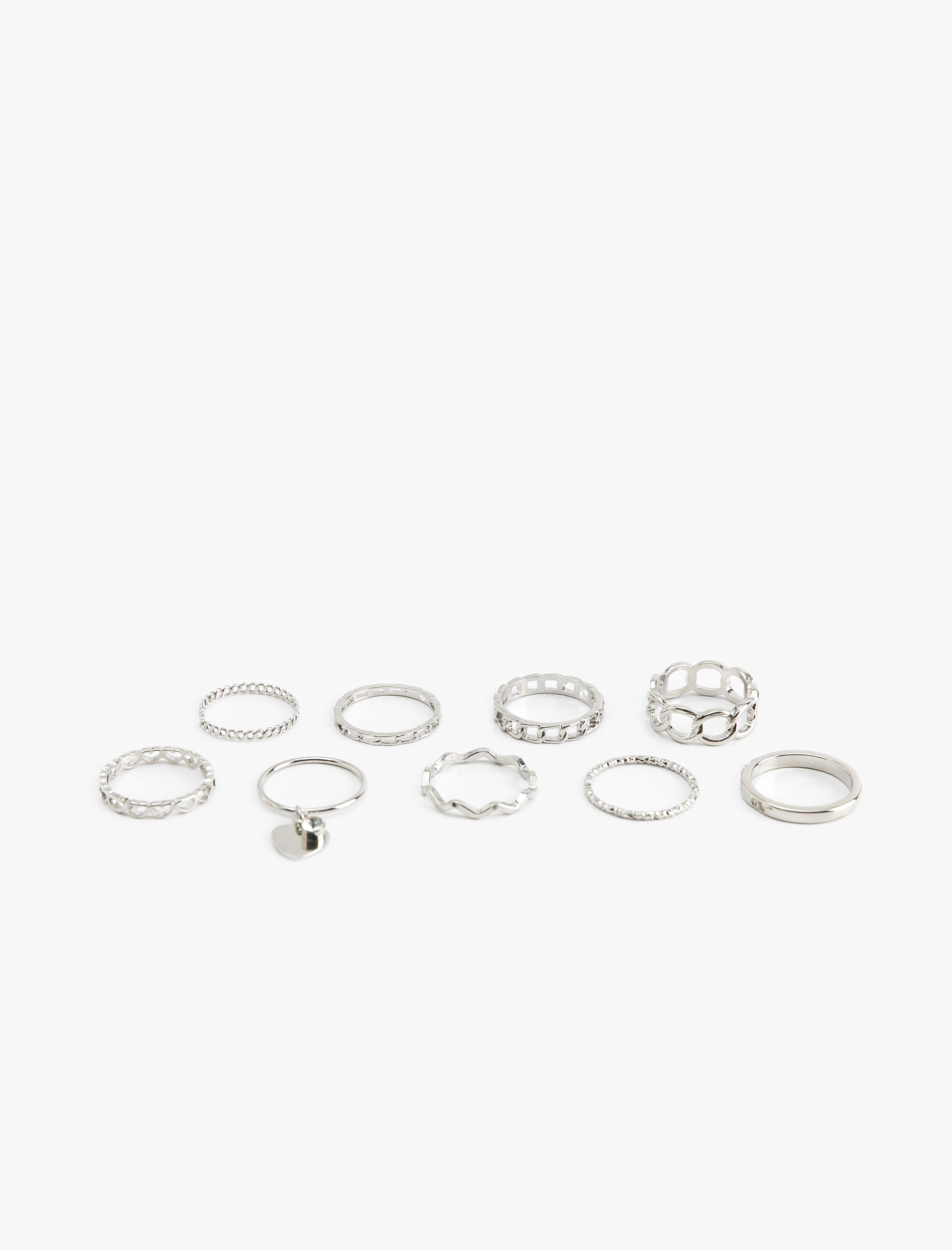  Kadın Kalp Charm Detaylı Burgu 9'lu Yüzük Seti