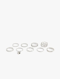 Kalp Charm Detaylı Burgu 9'lu Yüzük Seti