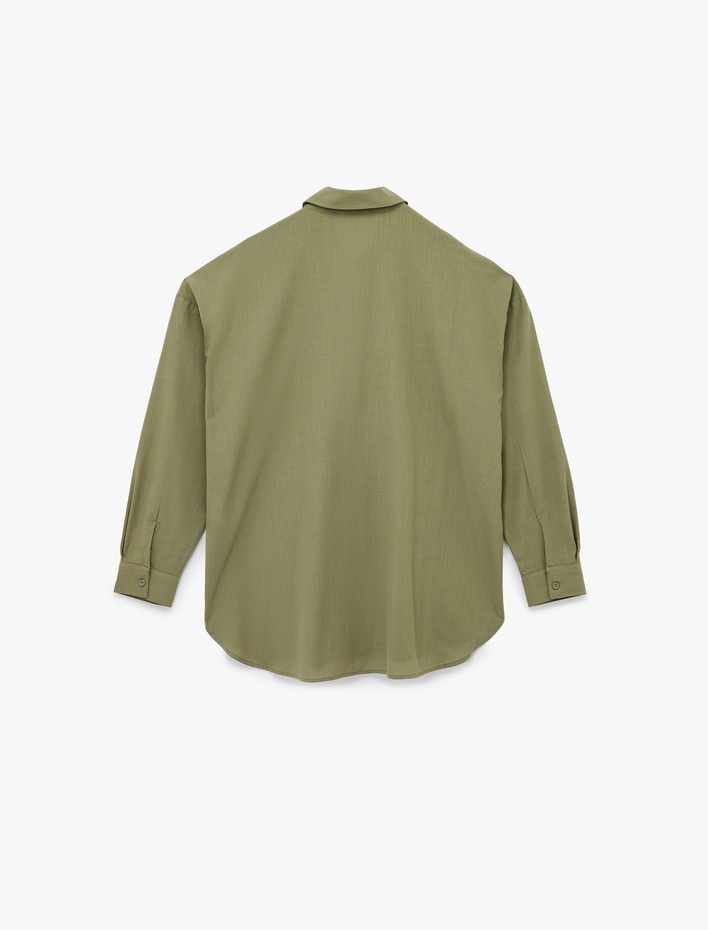  Pamuklu Klasik Yaka Düğmeli Uzun Kollu Oversize Gömlek